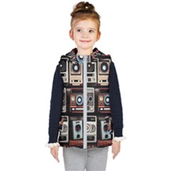 Retro Cameras Old Vintage Antique Technology Wallpaper Retrospective Kids  Hooded Puffer Vest