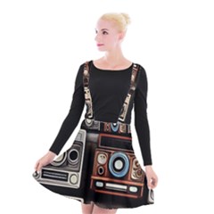 Retro Cameras Old Vintage Antique Technology Wallpaper Retrospective Suspender Skater Skirt