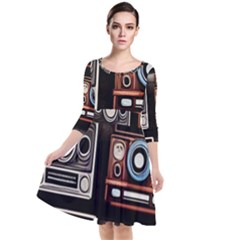 Retro Cameras Old Vintage Antique Technology Wallpaper Retrospective Quarter Sleeve Waist Band Dress