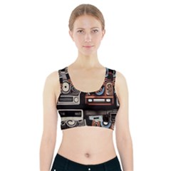 Retro Cameras Old Vintage Antique Technology Wallpaper Retrospective Sports Bra With Pocket