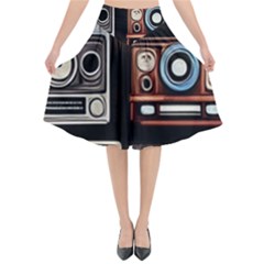 Retro Cameras Old Vintage Antique Technology Wallpaper Retrospective Flared Midi Skirt