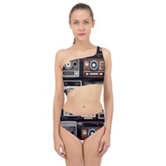 Retro Cameras Old Vintage Antique Technology Wallpaper Retrospective Spliced Up Two Piece Swimsuit