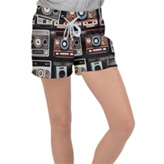 Retro Cameras Old Vintage Antique Technology Wallpaper Retrospective Women s Velour Lounge Shorts