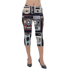 Retro Cameras Old Vintage Antique Technology Wallpaper Retrospective Lightweight Velour Capri Leggings 