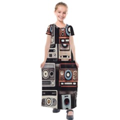 Retro Cameras Old Vintage Antique Technology Wallpaper Retrospective Kids  Short Sleeve Maxi Dress