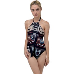 Retro Cameras Old Vintage Antique Technology Wallpaper Retrospective Go with the Flow One Piece Swimsuit