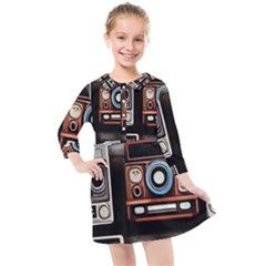 Retro Cameras Old Vintage Antique Technology Wallpaper Retrospective Kids  Quarter Sleeve Shirt Dress