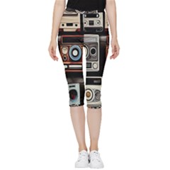 Retro Cameras Old Vintage Antique Technology Wallpaper Retrospective Inside Out Lightweight Velour Capri Leggings 