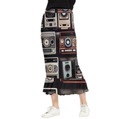 Retro Cameras Old Vintage Antique Technology Wallpaper Retrospective Maxi Fishtail Chiffon Skirt