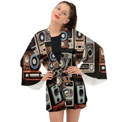 Retro Cameras Old Vintage Antique Technology Wallpaper Retrospective Long Sleeve Kimono