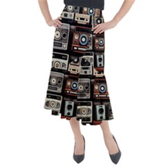 Retro Cameras Old Vintage Antique Technology Wallpaper Retrospective Midi Mermaid Skirt
