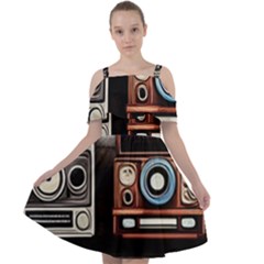 Retro Cameras Old Vintage Antique Technology Wallpaper Retrospective Cut Out Shoulders Chiffon Dress