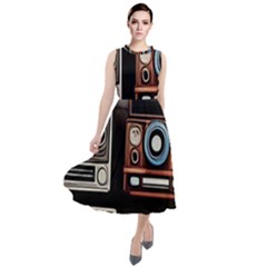 Retro Cameras Old Vintage Antique Technology Wallpaper Retrospective Round Neck Boho Dress