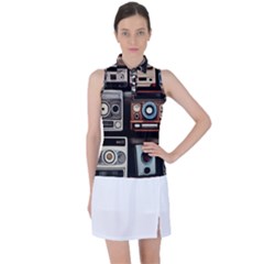 Retro Cameras Old Vintage Antique Technology Wallpaper Retrospective Women s Sleeveless Polo T-Shirt