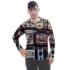 Retro Cameras Old Vintage Antique Technology Wallpaper Retrospective Men s Pique Long Sleeve T-Shirt