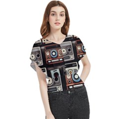 Retro Cameras Old Vintage Antique Technology Wallpaper Retrospective Butterfly Chiffon Blouse