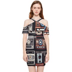 Retro Cameras Old Vintage Antique Technology Wallpaper Retrospective Shoulder Frill Bodycon Summer Dress