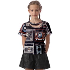 Retro Cameras Old Vintage Antique Technology Wallpaper Retrospective Kids  Front Cut T-Shirt