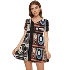 Retro Cameras Old Vintage Antique Technology Wallpaper Retrospective Tiered Short Sleeve Babydoll Dress