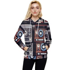 Retro Cameras Old Vintage Antique Technology Wallpaper Retrospective Women s Lightweight Drawstring Hoodie