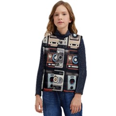 Retro Cameras Old Vintage Antique Technology Wallpaper Retrospective Kid s Button Up Puffer Vest	