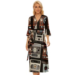 Retro Cameras Old Vintage Antique Technology Wallpaper Retrospective Midsummer Wrap Dress