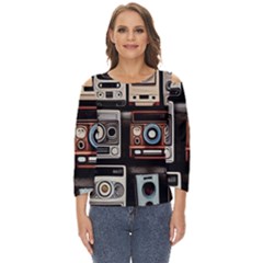 Retro Cameras Old Vintage Antique Technology Wallpaper Retrospective Cut Out Wide Sleeve Top