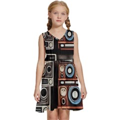 Retro Cameras Old Vintage Antique Technology Wallpaper Retrospective Kids  Sleeveless Tiered Mini Dress