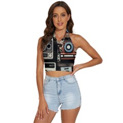 Retro Cameras Old Vintage Antique Technology Wallpaper Retrospective Backless Halter Cami Shirt