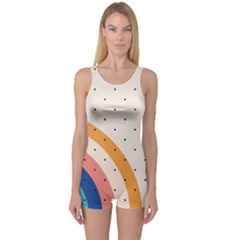 Abstract Geometric Bauhaus Polka Dots Retro Memphis Rainbow One Piece Boyleg Swimsuit