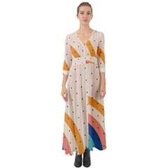 Abstract Geometric Bauhaus Polka Dots Retro Memphis Rainbow Button Up Boho Maxi Dress