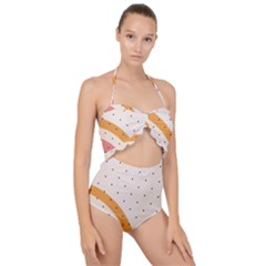 Abstract Geometric Bauhaus Polka Dots Retro Memphis Rainbow Scallop Top Cut Out Swimsuit