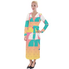 Abstract Geometric Bauhaus Polka Dots Retro Memphis Art Velvet Maxi Wrap Dress