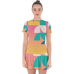 Abstract Geometric Bauhaus Polka Dots Retro Memphis Art Drop Hem Mini Chiffon Dress