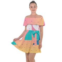 Abstract Geometric Bauhaus Polka Dots Retro Memphis Art Off Shoulder Velour Dress by Maspions