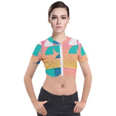 Abstract Geometric Bauhaus Polka Dots Retro Memphis Art Short Sleeve Cropped Jacket