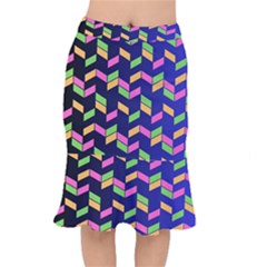 Background Pattern Geometric Pink Yellow Green Short Mermaid Skirt by Maspions