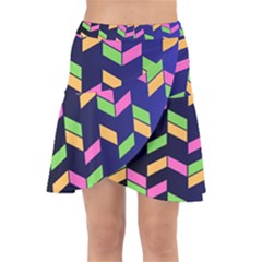 Background Pattern Geometric Pink Yellow Green Wrap Front Skirt by Maspions