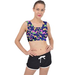 Background Pattern Geometric Pink Yellow Green V-back Sports Bra