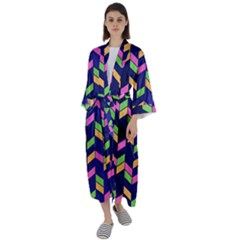 Background Pattern Geometric Pink Yellow Green Maxi Satin Kimono by Maspions