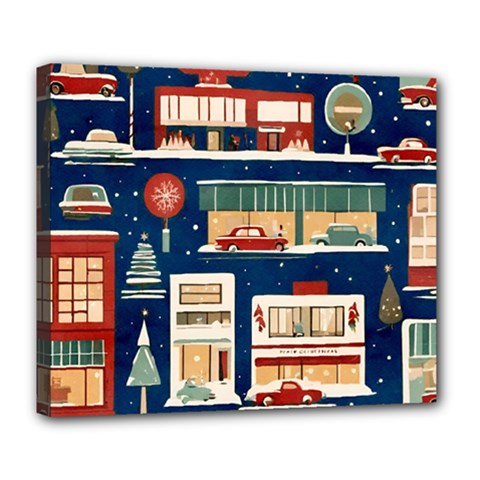 Cars Snow City Landscape Vintage Old Time Retro Pattern Deluxe Canvas 24  X 20  (stretched) by Maspions