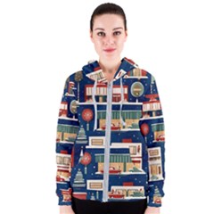 Cars Snow City Landscape Vintage Old Time Retro Pattern Women s Zipper Hoodie by Maspions