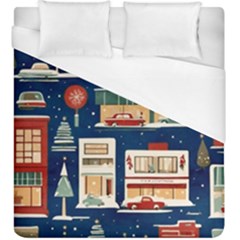 Cars Snow City Landscape Vintage Old Time Retro Pattern Duvet Cover (king Size) by Maspions