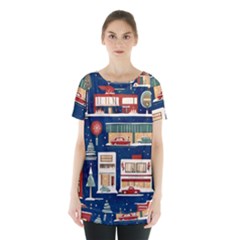 Cars Snow City Landscape Vintage Old Time Retro Pattern Skirt Hem Sports Top by Maspions