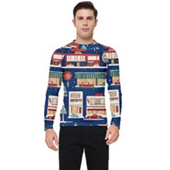 Cars Snow City Landscape Vintage Old Time Retro Pattern Men s Long Sleeve Rash Guard