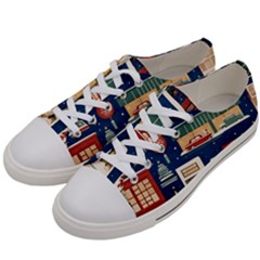 Cars Snow City Landscape Vintage Old Time Retro Pattern Men s Low Top Canvas Sneakers by Maspions