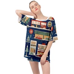 Cars Snow City Landscape Vintage Old Time Retro Pattern Oversized Chiffon Top by Maspions