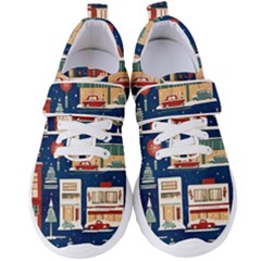 Cars Snow City Landscape Vintage Old Time Retro Pattern Women s Velcro Strap Shoes