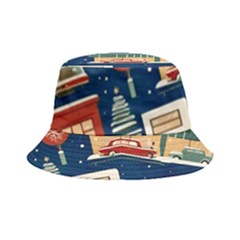 Cars Snow City Landscape Vintage Old Time Retro Pattern Bucket Hat