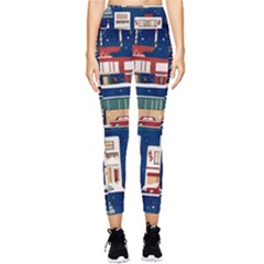 Cars Snow City Landscape Vintage Old Time Retro Pattern Pocket Leggings 